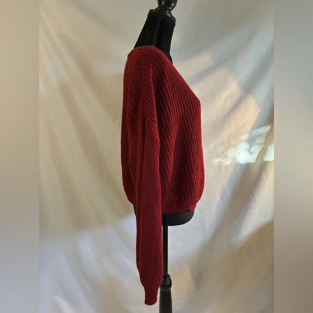 Beige/maroon color block V neck long sleeves loose knit pullover sweater XXL 19
